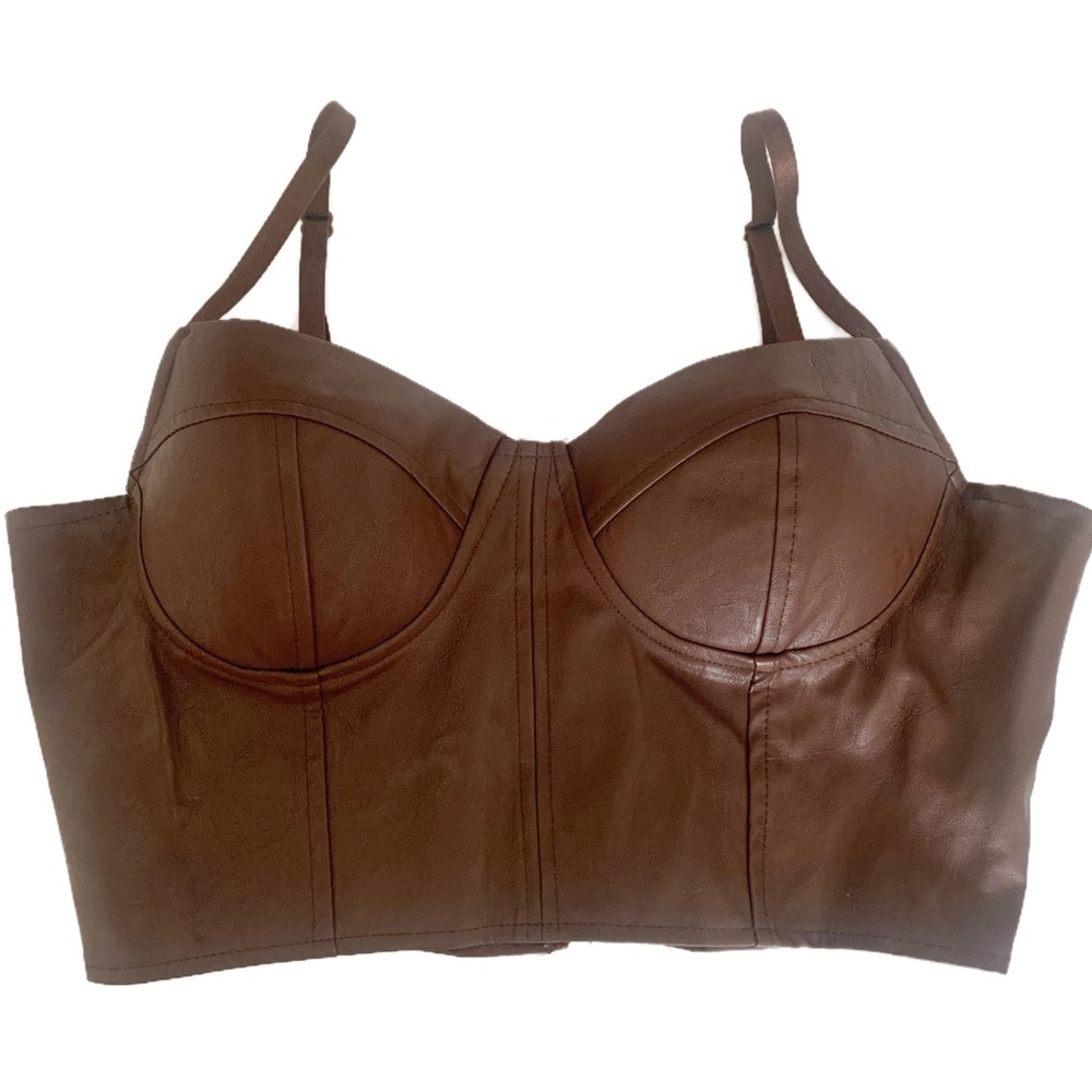 HAUTE MONDE Brown Faux Leather Bustier